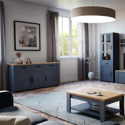 bohol 3 door 3 drawer sideboard in riviera oak/navy