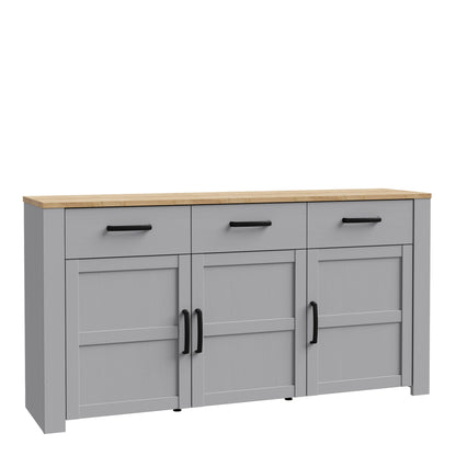 bohol 3 door 3 drawer sideboard in riviera oak/grey oak