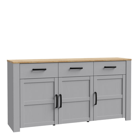 bohol 3 door 3 drawer sideboard in riviera oak/grey oak
