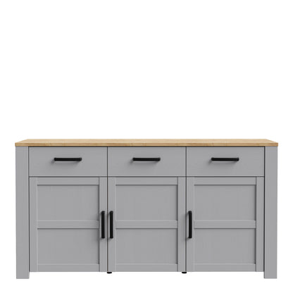 bohol 3 door 3 drawer sideboard in riviera oak/grey oak