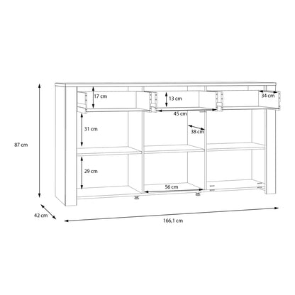 bohol 3 door 3 drawer sideboard in riviera oak/grey oak
