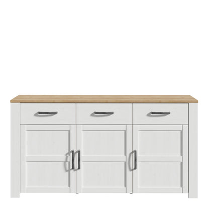bohol 3 door 3 drawer sideboard in riviera oak/white