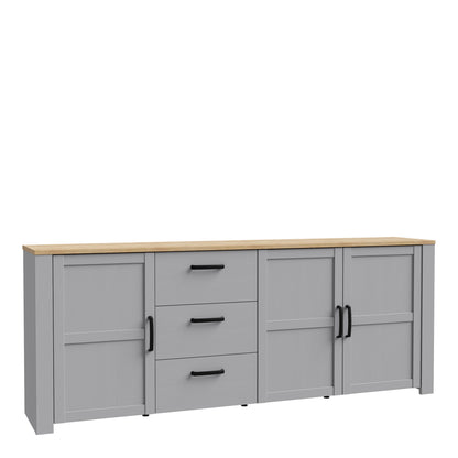 bohol 3 door 3 drawer large sideboard in riviera oak/grey oak