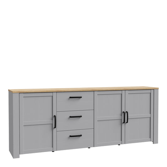 bohol 3 door 3 drawer large sideboard in riviera oak/grey oak