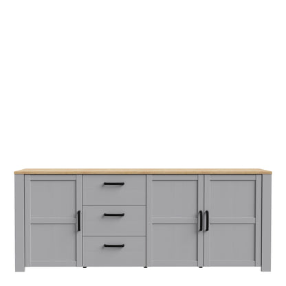 bohol 3 door 3 drawer large sideboard in riviera oak/grey oak