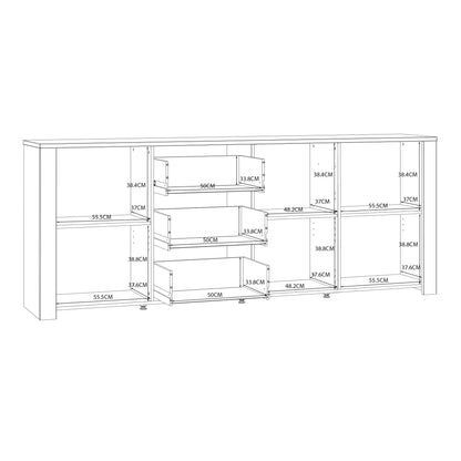 bohol 3 door 3 drawer large sideboard in riviera oak/white