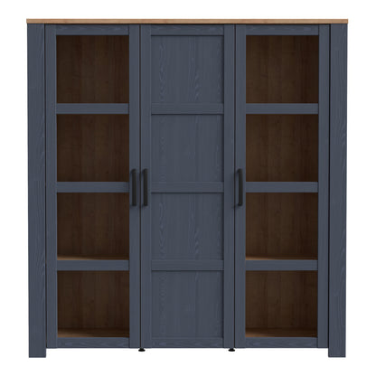 bohol 3 door large display cabinet in riviera oak/navy