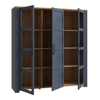 bohol 3 door large display cabinet in riviera oak/navy