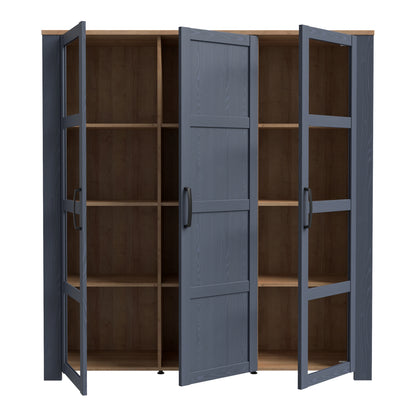 bohol 3 door large display cabinet in riviera oak/navy