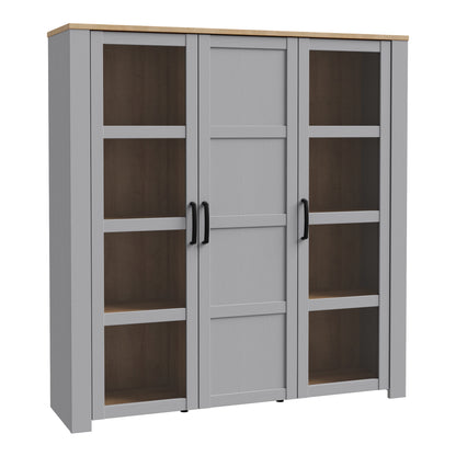 bohol 3 door large display cabinet in riviera oak/grey oak