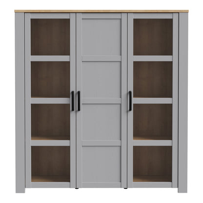 bohol 3 door large display cabinet in riviera oak/grey oak