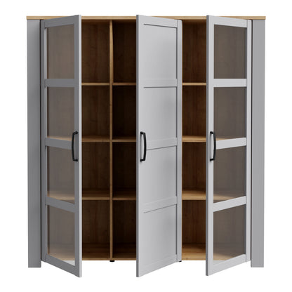 bohol 3 door large display cabinet in riviera oak/grey oak