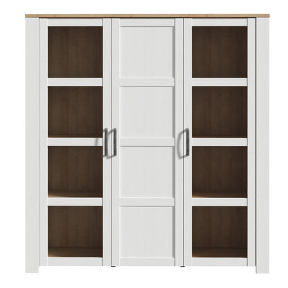 bohol 3 door large display cabinet in riviera oak/white