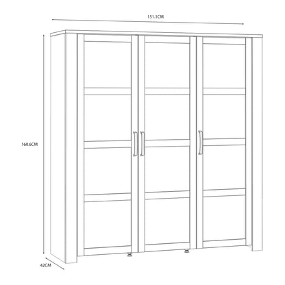 bohol 3 door large display cabinet in riviera oak/white
