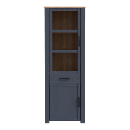 bohol 2 door 1 drawer narrow display cabinet in riviera oak/navy