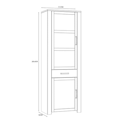 bohol 2 door 1 drawer narrow display cabinet in riviera oak/navy