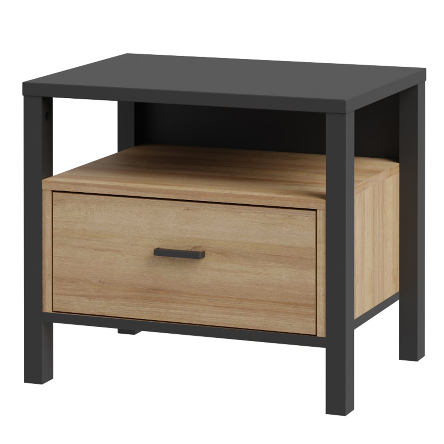 high rock bedside in matt black/riviera oak