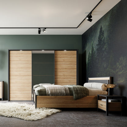 high rock bedside in matt black/riviera oak