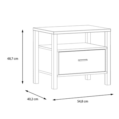 high rock bedside in matt black/riviera oak