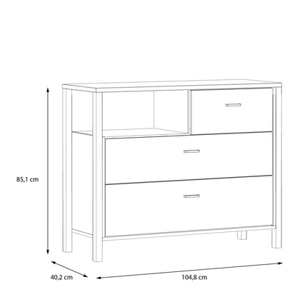 high rock chest of 3 drawers in matt black/riviera oak