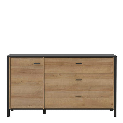 high rock 1 door 3 drawer sideboard in matt black/riviera oak