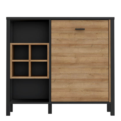 high rock storage/display chest in matt black/riviera oak