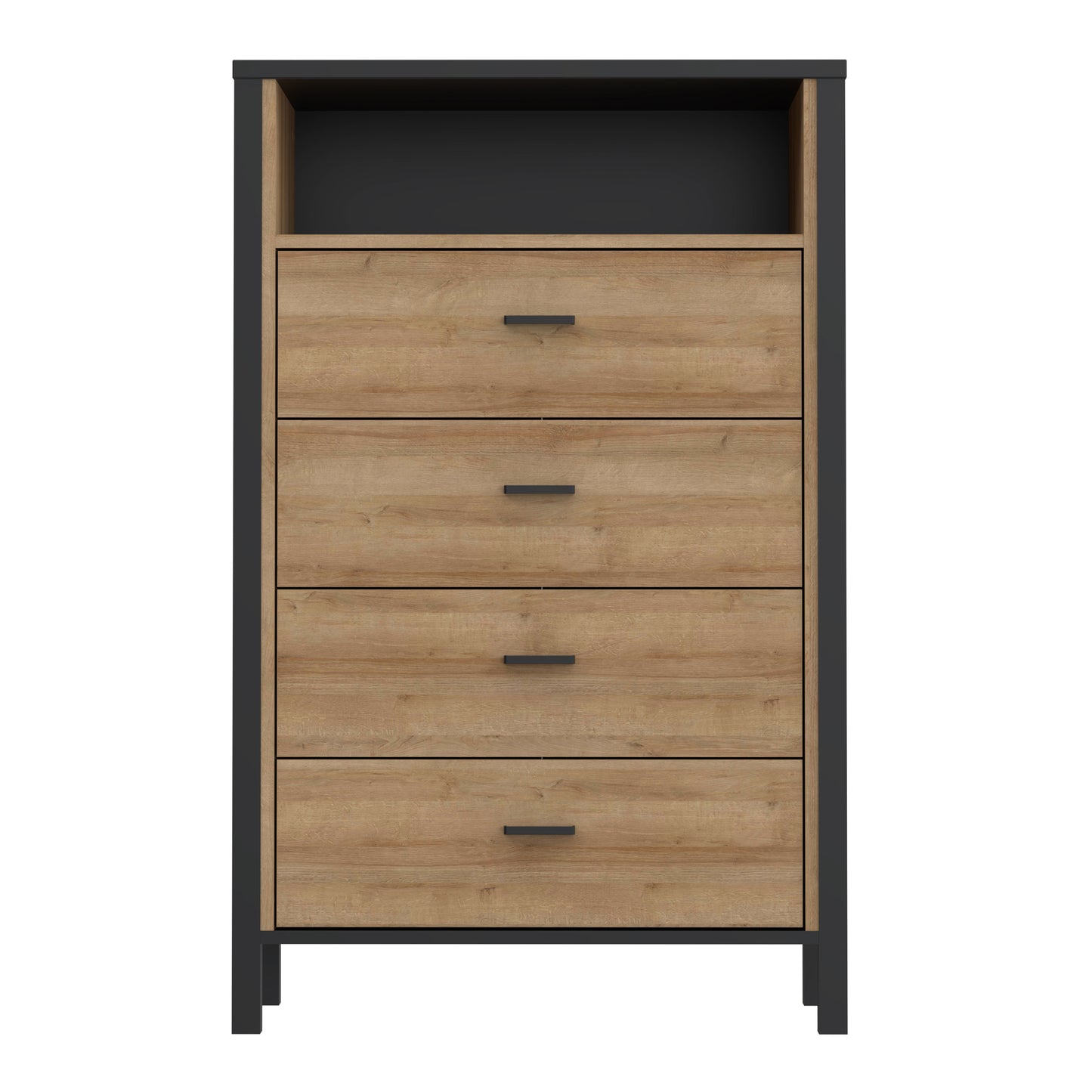 high rock chest of 4 drawers in matt black/riviera oak