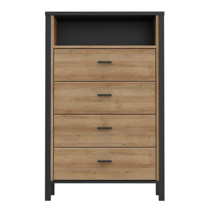 high rock chest of 4 drawers in matt black/riviera oak