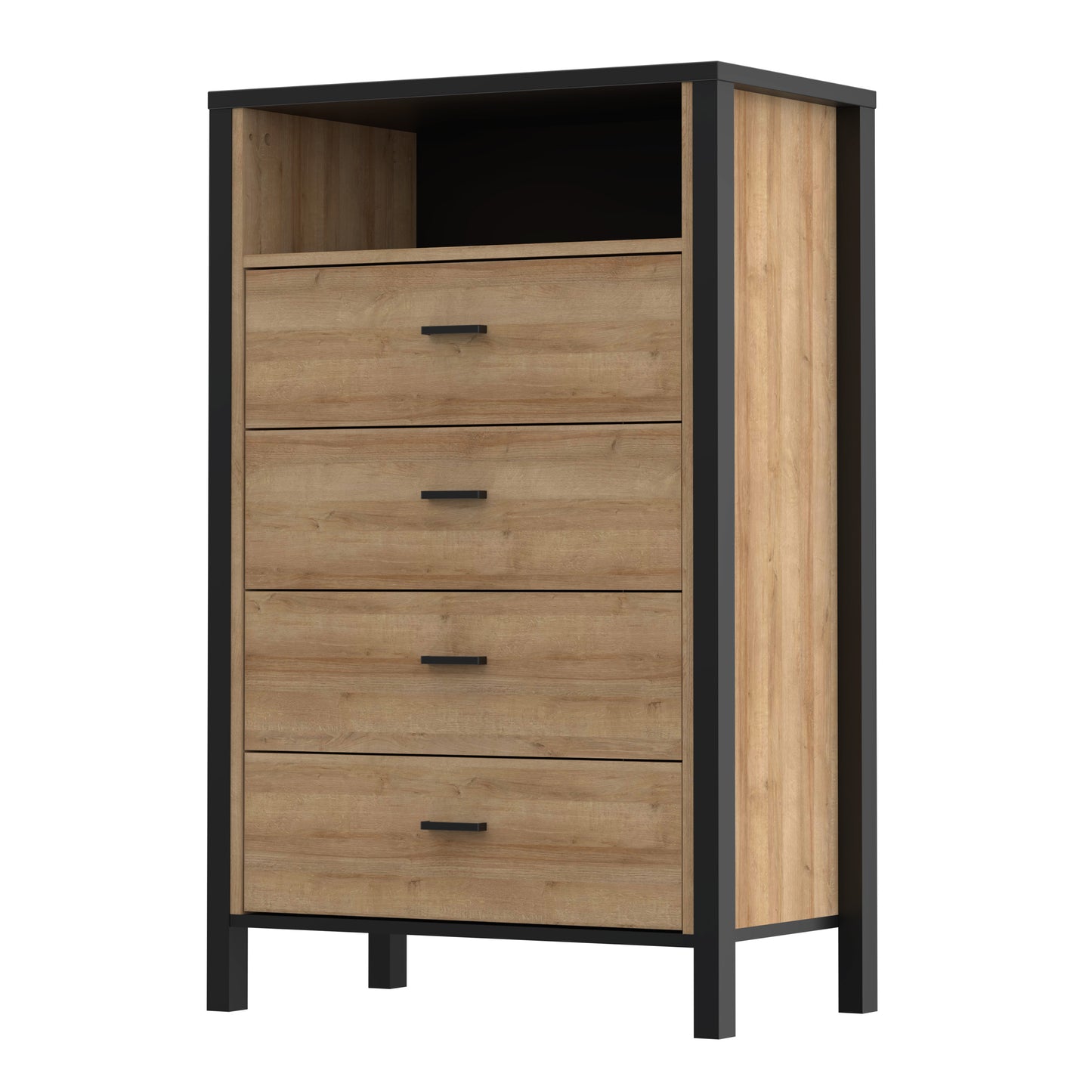 high rock chest of 4 drawers in matt black/riviera oak