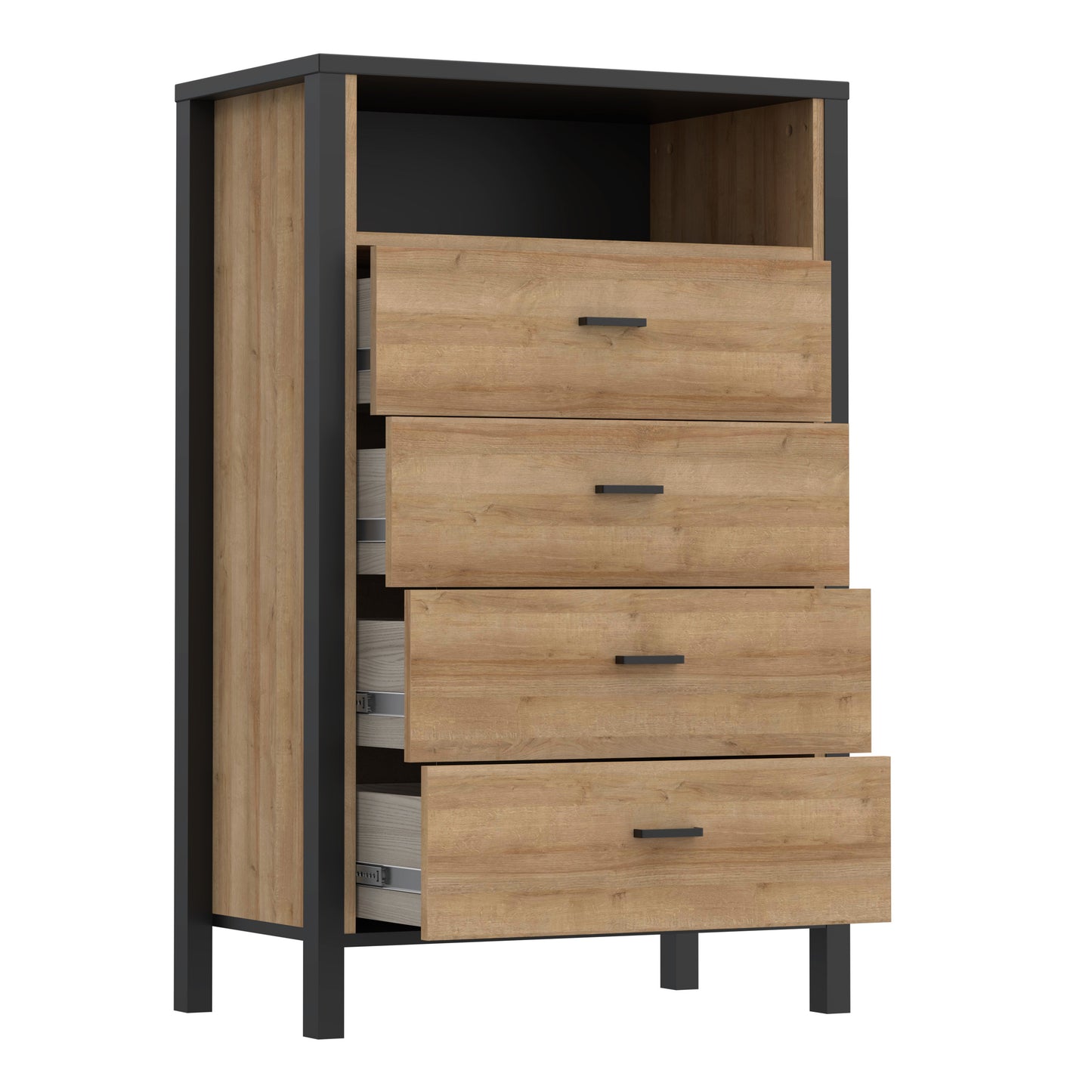 high rock chest of 4 drawers in matt black/riviera oak
