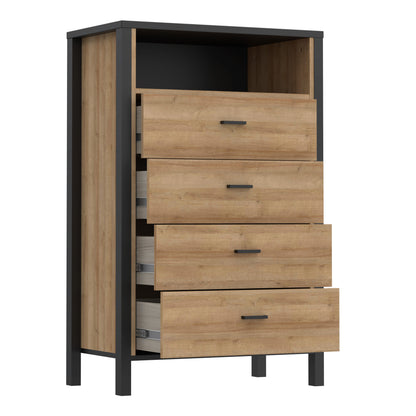 high rock chest of 4 drawers in matt black/riviera oak