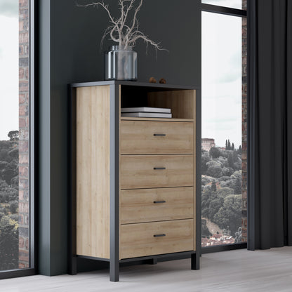 high rock chest of 4 drawers in matt black/riviera oak