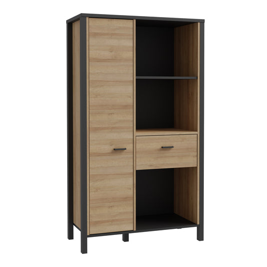 high rock wide shelf unit in matt black/riviera oak