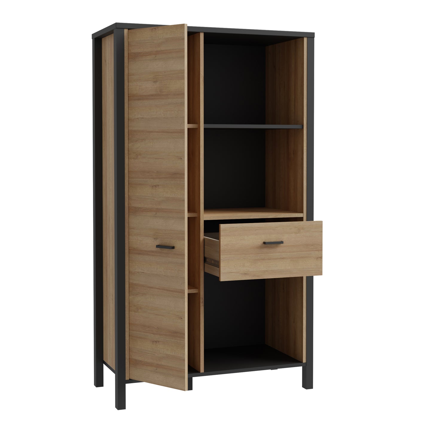 high rock wide shelf unit in matt black/riviera oak