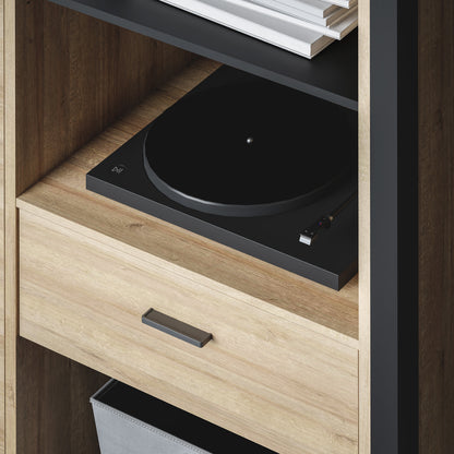 high rock wide shelf unit in matt black/riviera oak