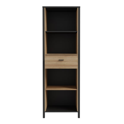 high rock shelf unit in matt black/riviera oak