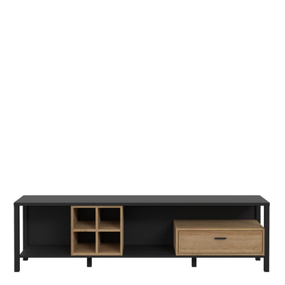 high rock wide tv unit in matt black/riviera oak