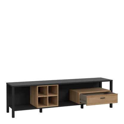 high rock wide tv unit in matt black/riviera oak
