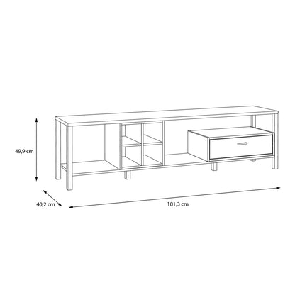 high rock wide tv unit in matt black/riviera oak