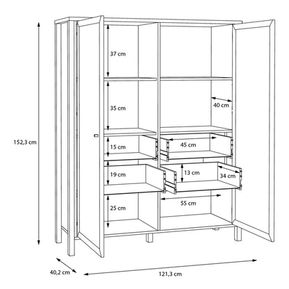 high rock extra wide display cabinet in matt black/riviera oak