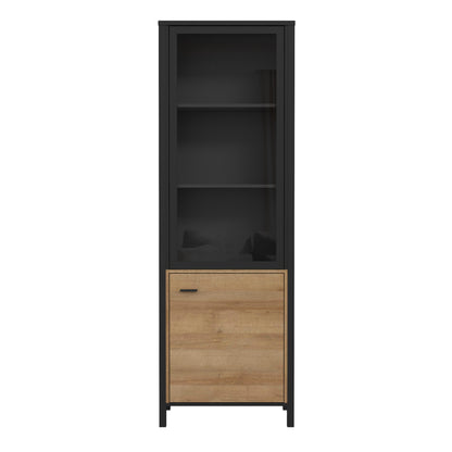high rock wide display cabinet in matt black/riviera oak