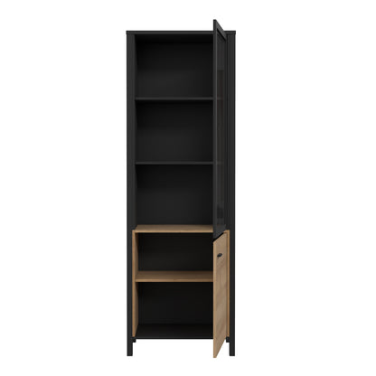 high rock wide display cabinet in matt black/riviera oak