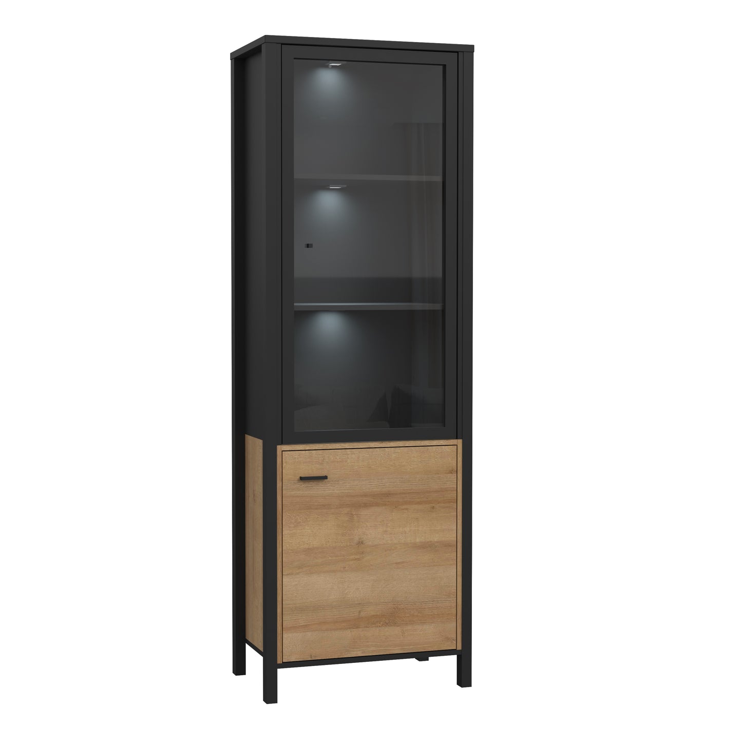 high rock wide display cabinet in matt black/riviera oak