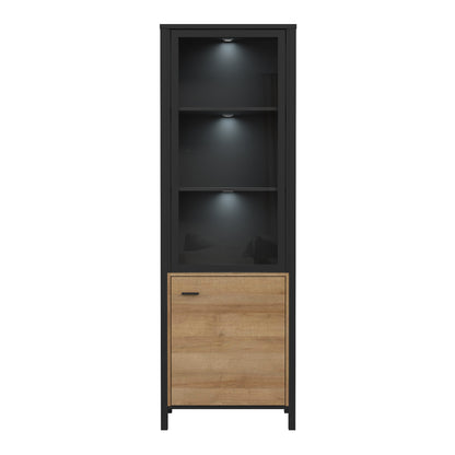 high rock wide display cabinet in matt black/riviera oak