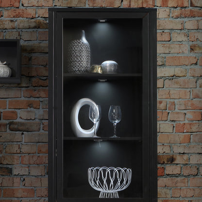 high rock wide display cabinet in matt black/riviera oak