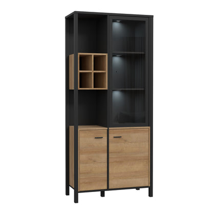high rock display cabinet in matt black/riviera oak