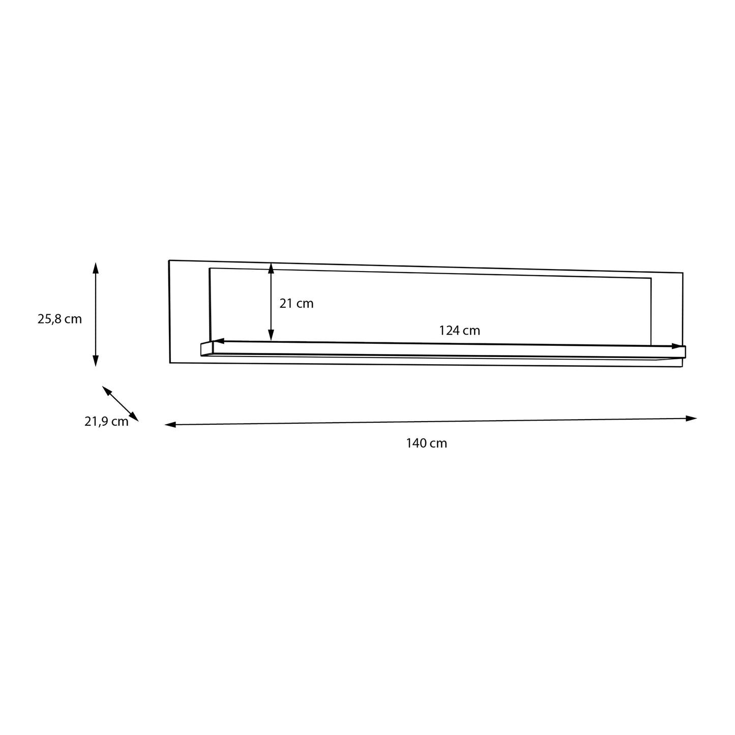 nikomedes wall shelf 140cm in spica oak/matt black/bartex oak