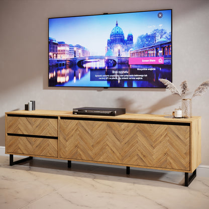 nikomedes tv unit  in spica oak/matt black/bartex oak