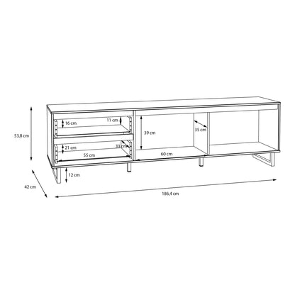 nikomedes tv unit  in spica oak/matt black/bartex oak