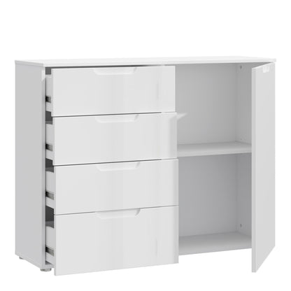 sienna 4 chest of drawers 1 door in white/white high gloss